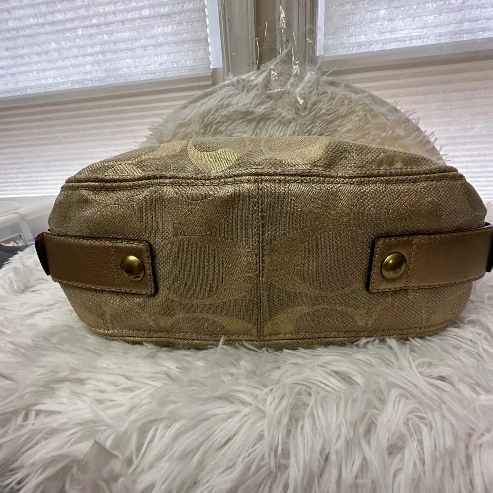 Coach Zoe Signature Metallic‎ Jacquard Print Large Hobo Bag Gold Leather Trims
